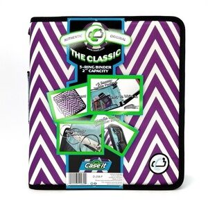 Case-It “The Classic” 2” Three Ring Binder Purple & White Chevron Blue 3 New NWT